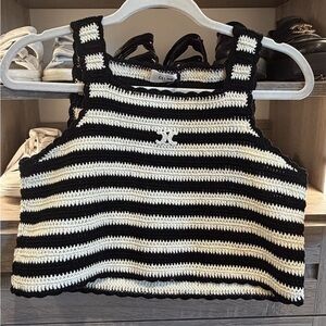 Celine Triomphe Striped Crochet Crop Top sz L